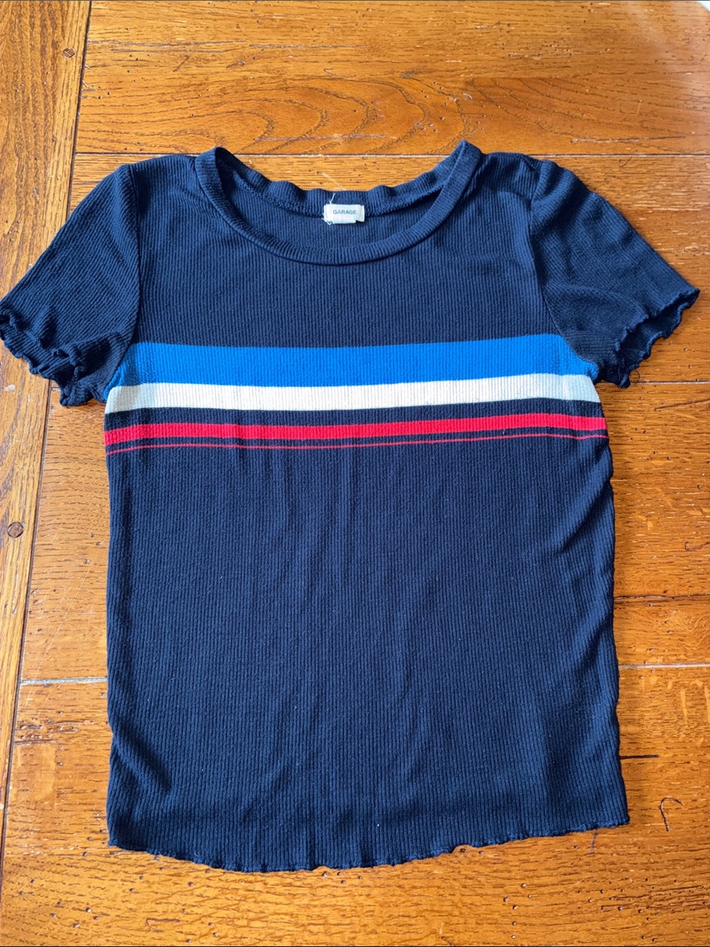 Garage Navy Tee with Blue, White & Red Stripes